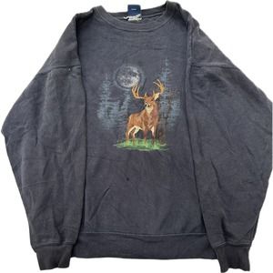 Vintage Animal Print Deer Mountain Crewneck Sweatshirt(Medium)